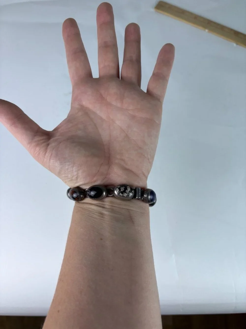 Vintage Taxco Mexico 925 Sterling Silver Multi-Stone Link Bracelet | Lapis